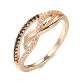 Filled 14K Rose Gold Vintage Style Fashion AAA Black Zircon Diamonds Geometric Wave Rings - Luxury Jewellery