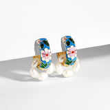 New Fashion Enamel Flower Huggie Hoop Vintage Boho Circle Handmade Earrings