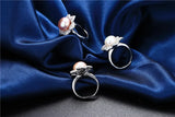 Multicolour Freshwater Pearl AAA Zircon Diamonds Flower Design Silver Rings