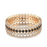 14K Rolled Gold Double White AAA Zircon Diamonds Match Black Stone Sparkling Luxury Rings