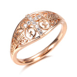 Superb 14K Rolled Rose Gold Micro-wax Inlay AAA Zircon Diamonds Hollow Flower Cross Ring  - Fine Faith Jewellery