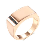 14K Rolled Gold Simple Square Black Zircon Diamonds Glossy Men Big Size Signet Ring