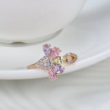 Charming 14K Rolled Rose Gold Bee Ring with Micro Inlay AAA White Zircon Diamonds for Women - Fine Jewellery