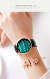 Elegant Fashion Green Malachite Dial Casual Ladies Watches - Stainless Steel Strap Waterproof Quartz Wristwatches