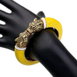 Unique Design Trendy Double Leopard Head Enamel Statement Cuff Bracelets Bangles, Gold Plated Animal Vintage Bracelet