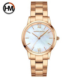 Top Brand Elegant Style Gold Stainless Steel Green Stone Dial Quartz Shell Pearl Oyster Waterproof Ladies Watches