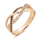 Luxury Filled 14K Rose Gold AAA Black, White Zircon Diamonds Geometric Line Cross Ring  - Vintage Style Jewellery