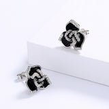 Fashion Delicate Rose Flower Black Epoxy Handmade Enamel Earrings