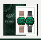 Elegant Fashion Green Malachite Dial Casual Ladies Watches - Stainless Steel Strap Waterproof Quartz Wristwatches