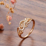 Exquisite Pattern Hollow Crystal Flower Ring with AAA Zircon Diamonds Rolled 14K Rose Gold - Fine Jewellery