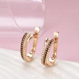 New Luxury Bling Personality Rolled 14K Rose Gold Black White AAA Zircon Diamonds Drop Earrings Party Jewellery