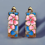 New Fashion Handmade Enamel Flower AAA Zircon Huggie Retro Bohemian Earrings