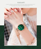 Elegant Fashion Green Malachite Dial Casual Ladies Watches - Stainless Steel Strap Waterproof Quartz Wristwatches