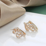 Ethnic Flower Micro Wax Inlay 14K Filled Rose Gold AAA Zircon Diamonds Drop Earrings - Vintage Style Jewellery