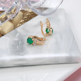 14K Filled Gold Emerald Round Cut AAA Zircon Crystals Inlay Hoop Earrings for Women