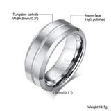 New Brushed Trendy 8mm Silver Colour Classic Design Tungsten Carbide Rings for Men - Wedding Party Jewellery