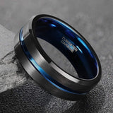 New Blue Line Design Blue and Black Tungsten Carbide Fashion Wedding Engagement Rings - Popular Choice - The Jewellery Supermarket