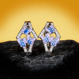 Exquisite Three Blue Butterfly Handmade Enamel Ladies Charm 925 Silver Earrings