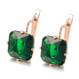 14K Filled Gold Square Large AAA Green White Blue Zircon Earrings Fashion Earrings