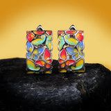 Fashion Niche Colours Butterfly Hanmade Enamel flower Silver Stud Earrings