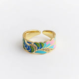 New Fashion Hadmade Enamel Colourful Flower Adjustable Gold Plated Rings