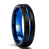 New Blue Line Design Blue and Black Tungsten Carbide Fashion Wedding Engagement Rings - Popular Choice - The Jewellery Supermarket