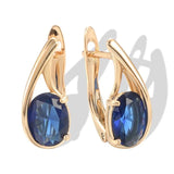 Luxury Filled Rose Gold of 14-Karat Purity Big Oval Blue AAA Zircon Crystals Drop Earring - Fine Jewellery