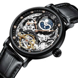 New Moon Phase Automatic Mechanical Watch - 3Bar Waterproof Dual Time Zone Display Skeleton Watches - The Jewellery Supermarket