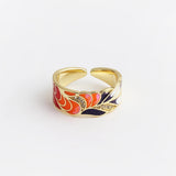 New Fashion Hadmade Enamel Colourful Flower Adjustable Gold Plated Rings