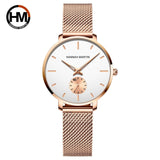 Elegant Simple Fashion Rose Gold Colour Case Ladie's Watch Blue Stainless Steel Mesh Belt Quartz Waterproof Watches