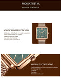 Elegant Green Dial Roman Square Ladies Rose Gold Plated Case Watches Quartz Stainless Steel Fashion Wristwatches