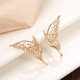 Luxury 14K Rolled Gold AAA Zircon Diamonds Dazzling Hollow Butterfly Stud Earring