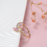 Charming 14K Rolled Rose Gold Bee Ring with Micro Inlay AAA White Zircon Diamonds for Women - Fine Jewellery