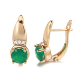 14K Filled Gold Emerald Round Cut AAA Zircon Crystals Inlay Hoop Earrings for Women
