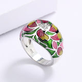 Ethnic Style Flower Handmade Enamel Inlaid AAA Zircon Diamonds Luxury Ring