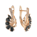14K Filled Gold AAA Black Zircon Crystals Clip Drop Statement Earrings Fashion Jewellery