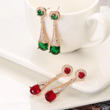 Luxury Water Drop 14K Rolled Rose Gold AAA Zircon Ruby/Emerald Dangle Earrings For Women - Fine Jewellery