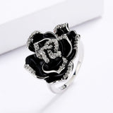 Exquisite Handmade Enamel AAA Zircon Diamonds Drip Oil Colour Black Flower Ring