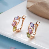 New 14K Rose Gold Rolled Prong Setting Colourful AAA Zircon Crystals Piercing Hoops Clip Earrings - Fashion Earrings