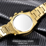 Luxury Gold Stainless Steel Iced Bracelet Purple CZ Diamonds 3 Dial Watches