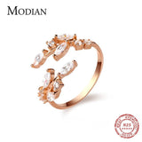 Rose Gold Colour Shining AAAA Simulated Diamonds Leaves Ring - Silver Wedding Engagement Ring Jewellery - The Jewellery Supermarket