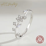 Lovely Flower and Leaf Design AAAA Lab Created Diamonds Sterling Silver Rings