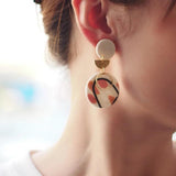 Colorful Natural Round Disc Floral Abstract Pattern Handmade Polymer Clay Brass Hoop Statements Dangle Earrings Women Jewelry - The Jewellery Supermarket