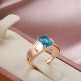 Fashion Glossy 14K Rolled Rose Gold AAA Square Blue Zircon Crystal Ring For Women or Men - Fine Jewellery