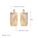 14 Karat Gold Filled Smooth Square Pattered AAA Zircon Stud Ethnic Earrings For Women