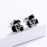 Fashion Delicate Rose Flower Black Epoxy Handmade Enamel Earrings