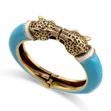 Unique Design Trendy Double Leopard Head Enamel Statement Cuff Bracelets Bangles, Gold Plated Animal Vintage Bracelet