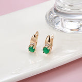 14K Filled Gold Emerald Round Cut AAA Zircon Crystals Inlay Hoop Earrings for Women