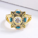 Exquisite 18KGP Geometric Square Inlaid AAA Zircon Diamonds Handmade Enamel Ring
