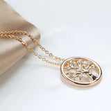 Elegant Tree of Life Shining Leaf Rolled 14K Rose Gold AAA Zircon Diamonds Necklaces  - Fine Jewellery